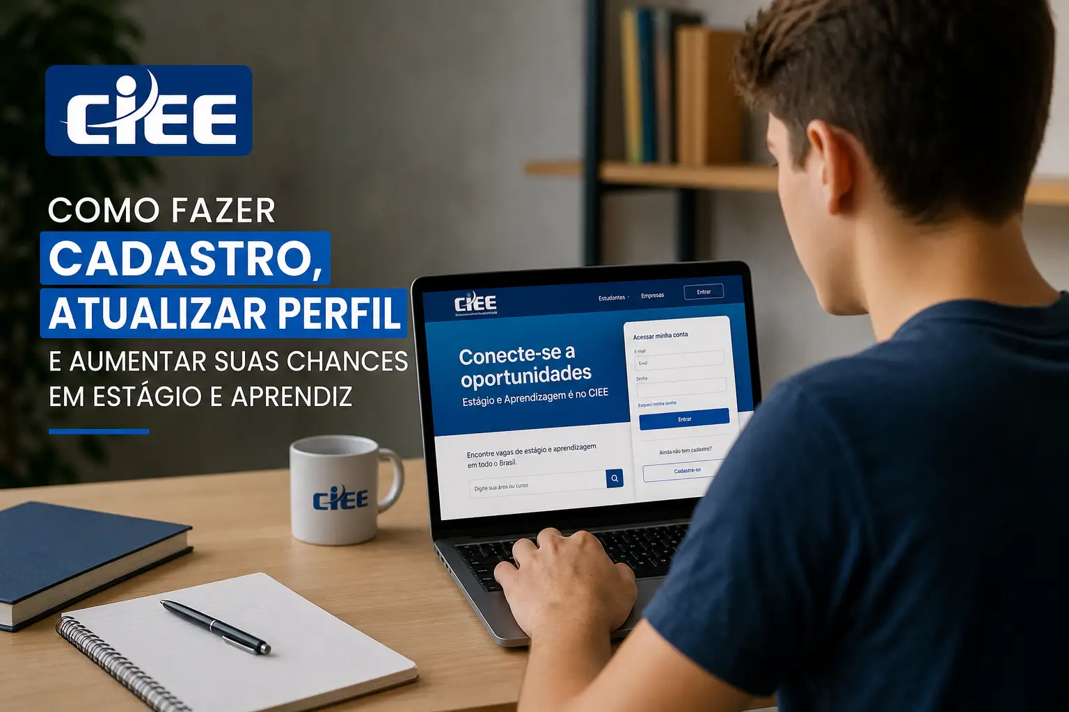 Jovem no notebook CIEE - Cadastro e Atualização de Perfil