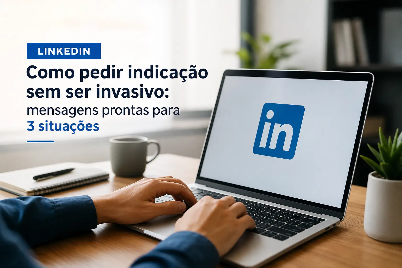 Pessoa usando notebook com LinkedIn e dicas de indicação