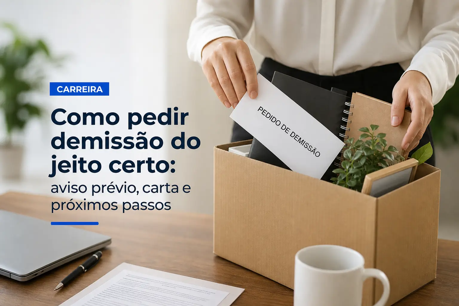 Pessoa guarda pedido de demissão em pasta para 2026