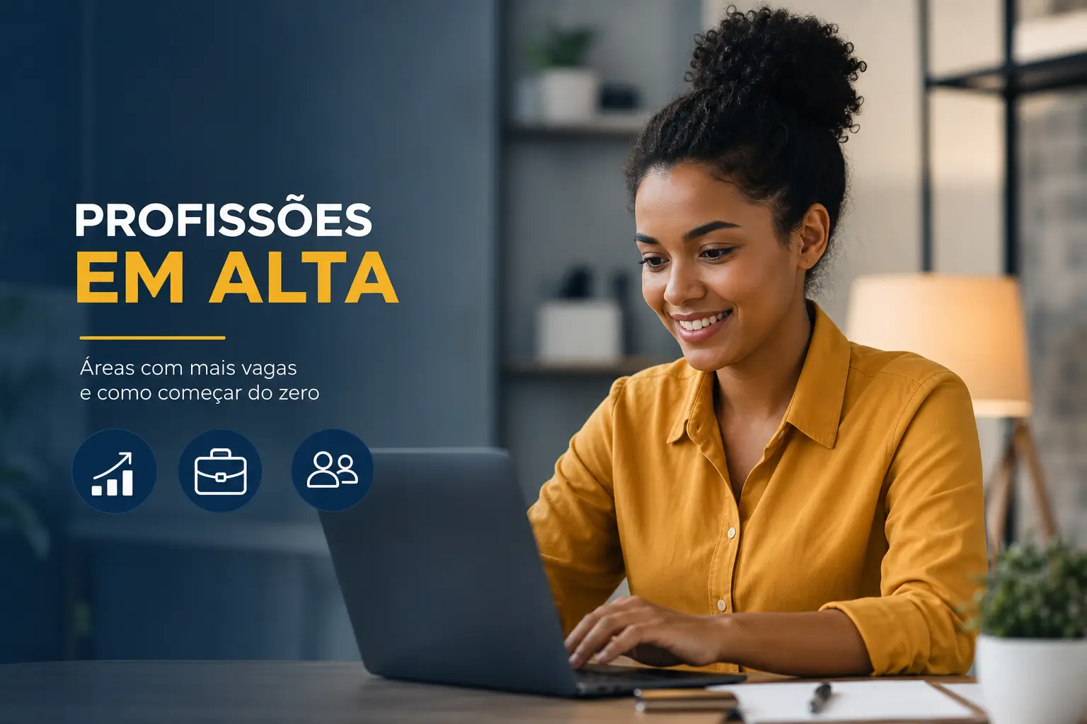 Profissões em alta 2026 - mulher sorrindo em ambiente profissional