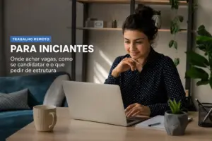 Mulher sorrindo em home office sobre trabalho remoto 2026